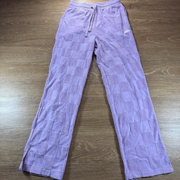Vans Sweatpants XS Purple Checkerboard Terry Lounge Pants Y2K Skater Streetwear - Picture 1 of 9